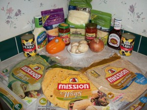 Ingredient to make Pizza including Mission Tortilla Wraps